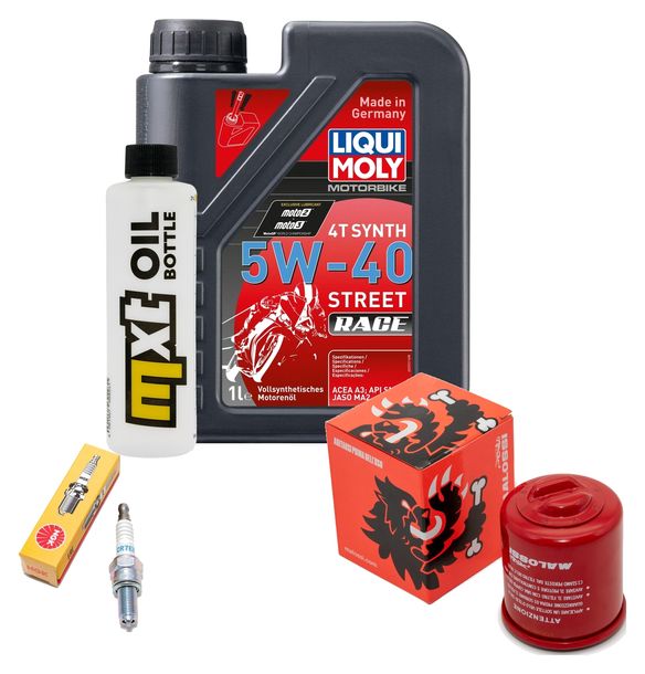 Inspection package 1L 5W-40 + oil filter + 1x spark plug for Derbi Boulevard S 125 ccm Year 2007