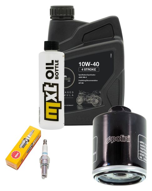Inspection package 1L 10W-40 + oil filter + 1x spark plug for Derbi GP1 125 ccm