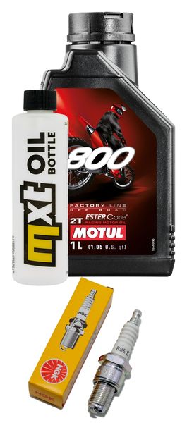 Inspektionspaket 1L 2-Takt-Öl + 1x Zündkerze für Gilera Typhoon, Italjet Dragster 1 Piaggio TPH Hexagon LXT Runner SP X XR FXR 80 - 180 ccm Bj. 1997 - 1998