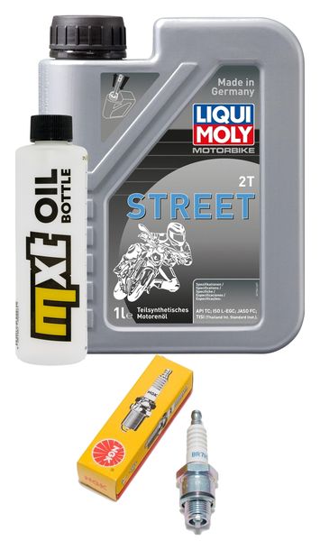 Inspektionspaket 1L 2-Takt-Öl + 1x Zündkerze für Yamaha BWS, Malaguti F12 Phantom 100 ccm