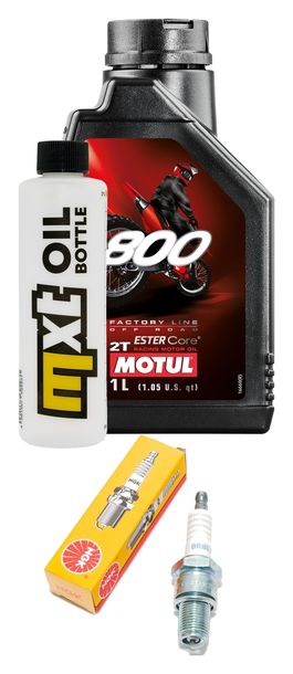 Inspektionspaket 1L 2-Takt-Öl + 1x Zündkerze für Peugeot Speedfight 100 ccm Bj. 1999 - 2000