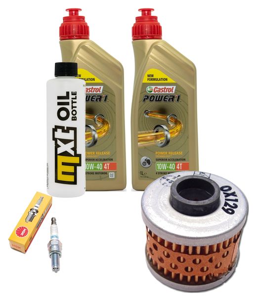 Pacchetto di ispezione 2L 10W-40 + filtro olio + 1x candela per Peugeot Elystar Jet-Force Kompressor 125 / 150 ccm