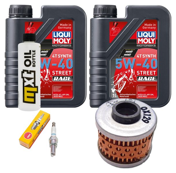Pacchetto di ispezione 2L 5W-40 + filtro olio + 1x candela per Peugeot Geopolis Satelis 125 ccm