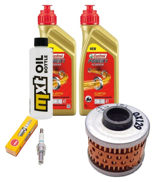 Inspektionspaket 2L 5W-40 + Ölfilter + 1x Zündkerze für Peugeot Geopolis Satelis 125 ccm