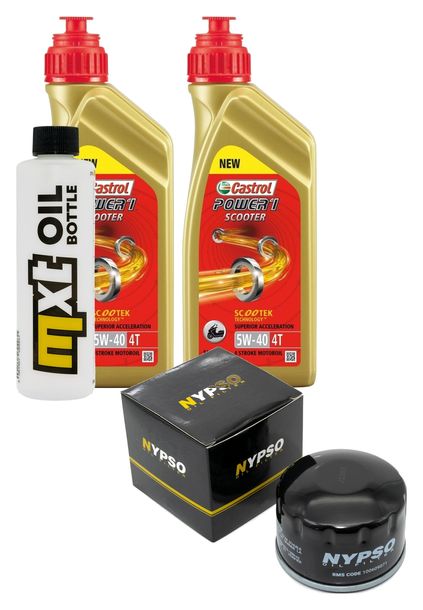 Inspektionspaket 2L 5W-40 + Ölfilter + 1x Zündkerze für Peugeot Satelis, Piaggio X9 400 / 500 ccm Bj. 2001