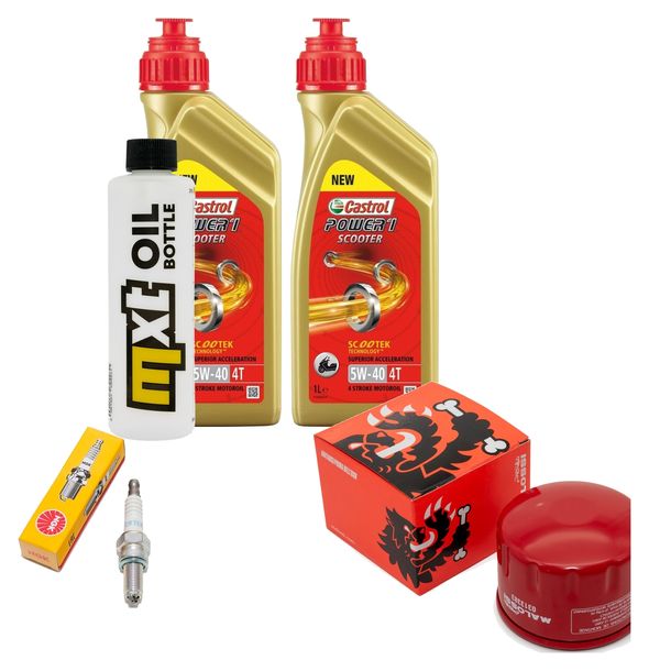 Inspektionspaket 2L 5W-40 + Ölfilter + 1x Zündkerze für Peugeot Satelis, Piaggio X9 400 / 500 ccm Bj. 2001