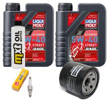 Kit d'inspection 2L 5W-40 + filtre à huile + 1x bougie pour Peugeot Satelis, Piaggio X9 400 / 500 ccm Année 2001