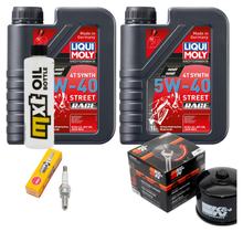 Kit d'inspection 2L 5W-40 + filtre à huile + 1x bougie pour Peugeot Satelis, Piaggio X9 400 / 500 ccm Année 2001