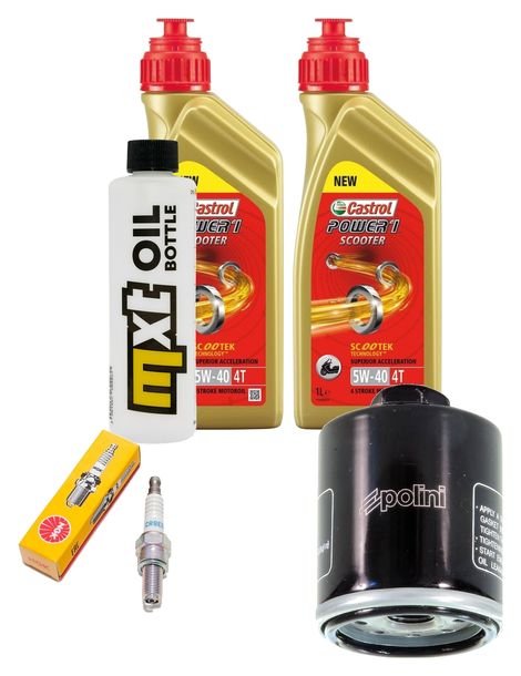 Paquete de inspección 2L 5W-40 + filtro de aceite + 1x bujía para Piaggio X7 Beverly RST 4V i.e. Carnaby, Vespa GTV 125 ccm