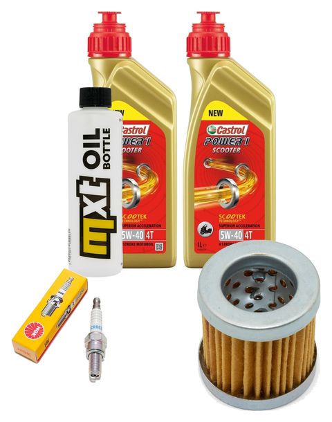 Inspektionspaket 2L 5W-40 + Ölfilter + 1x Zündkerze für Piaggio Hexagon LX 4 125 ccm