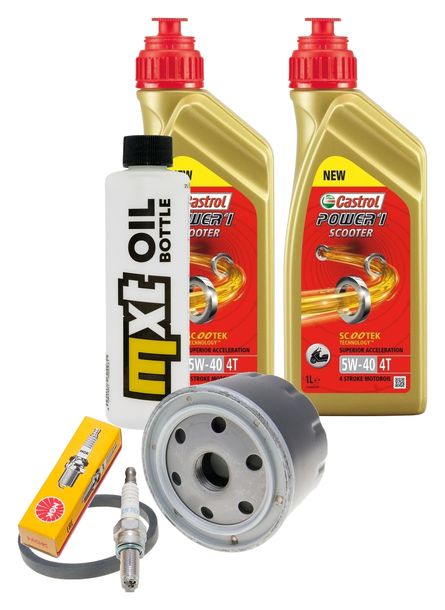 Pacchetto di ispezione 2L 5W-40 + filtro olio + 1x candela per Piaggio Beverly 500 ccm