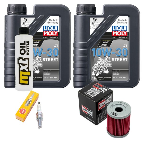 Inspektionspaket 2L 10W-30 + Ölfilter + 1x Zündkerze für Suzuki AN Burgman 400 ccm Bj. 1998 - 2003