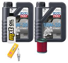 Kit d'inspection 2L 10W-30 + filtre à huile + 1x bougie d'allumage pour Suzuki AN Burgman 400 ccm Année 1998 - 2003