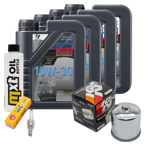 Kit d'inspection 4L 10W-30 + filtre à huile + 1x bougie pour Suzuki AN Burgman 650 ccm Année 2002