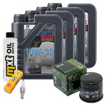 Kit d'inspection 4L 10W-30 + filtre à huile + 1x bougie pour Suzuki AN Burgman 650 ccm Année 2004