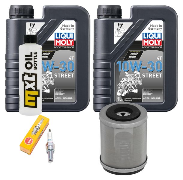 Kit d'inspection 2L 10W-30 + filtre à huile + 1x bougie d'allumage pour Yamaha XC F Cygnus 125 ccm Année 2000