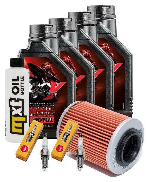 Paquete de inspección 4L 15W-50 + filtro de aceite + 2 bujías para Aprilia RSV Tuono R 1000 ccm Año 2008