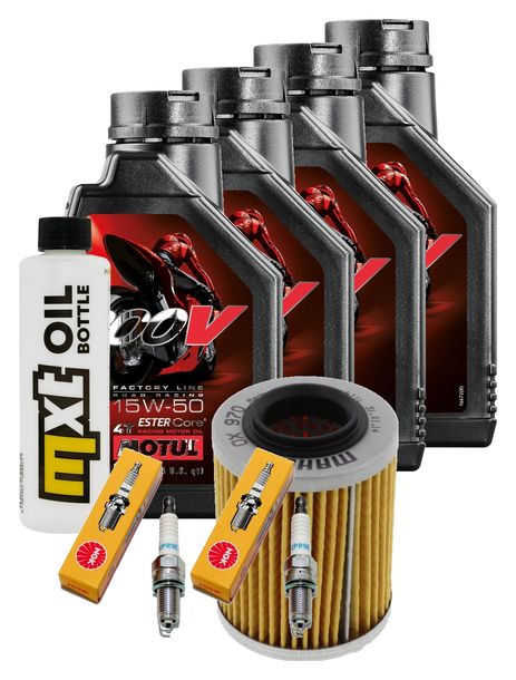 Kit d'inspection 4L 15W-50 + filtre à huile + 2 bougies pour Aprilia RSV Tuono R 1000 ccm Année 2008