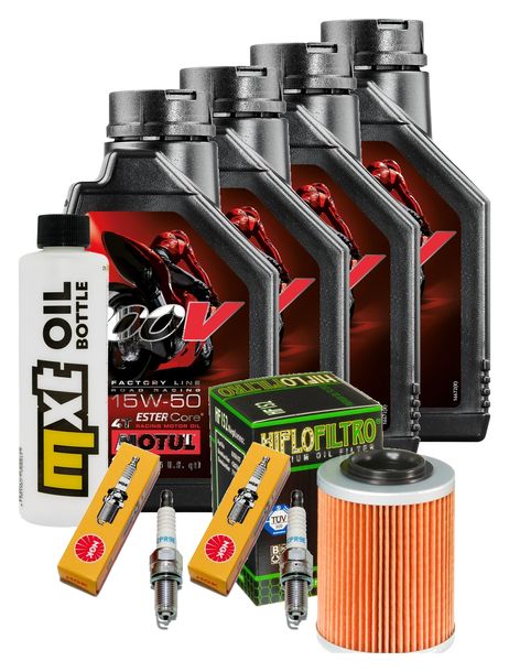 Inspektionspaket 4L 15W-50 + Ölfilter + 2x Zündkerze für Aprilia RSV Tuono R 1000 ccm Bj. 2008