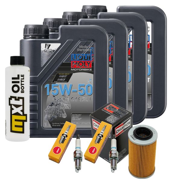 Pacchetto di ispezione 4L 15W-50 + filtro olio + 2x candela per Aprilia RSV Tuono R 1000 ccm Anno 2008