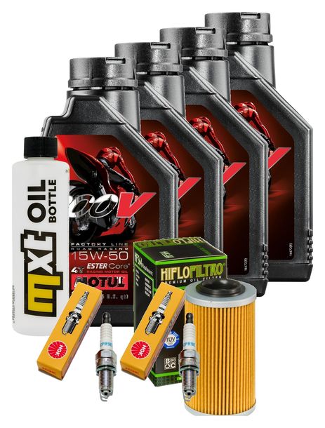 Paquete de inspección 4L 15W-50 + filtro de aceite + 2 bujías para Aprilia RSV Tuono R 1000 ccm Año 2008
