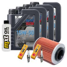 Inspektionspaket 4L 15W-50 + Ölfilter + 2x Zündkerze für Aprilia RSV Tuono R 1000 ccm Bj. 2008