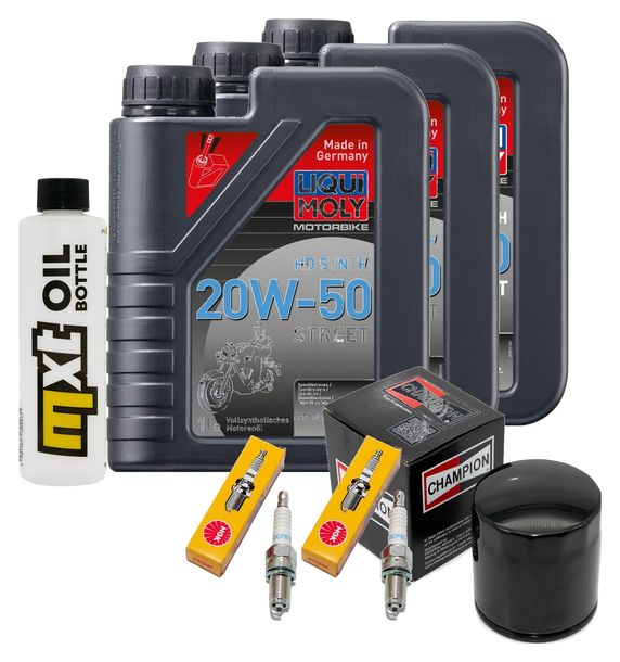 Inspektionspaket 3L 20W-50 + Ölfilter + 2x Zündkerze für Harley Davidson XL N Iron 883 ccm Bj. 2010