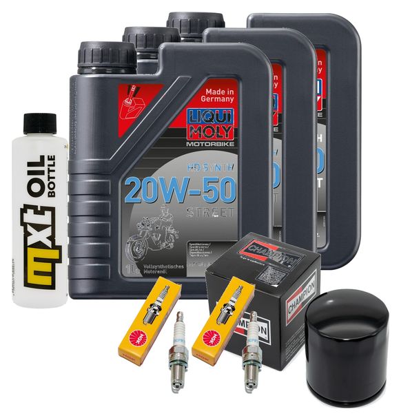 Inspektionspaket 3L 20W-50 + Ölfilter + 2x Zündkerze für Harley Davidson FXDF Dyna Fat Bob FXDWGI EFI Wide Glide FXDB Street 1584 / 1585 ccm Bj. 2010 - 2013