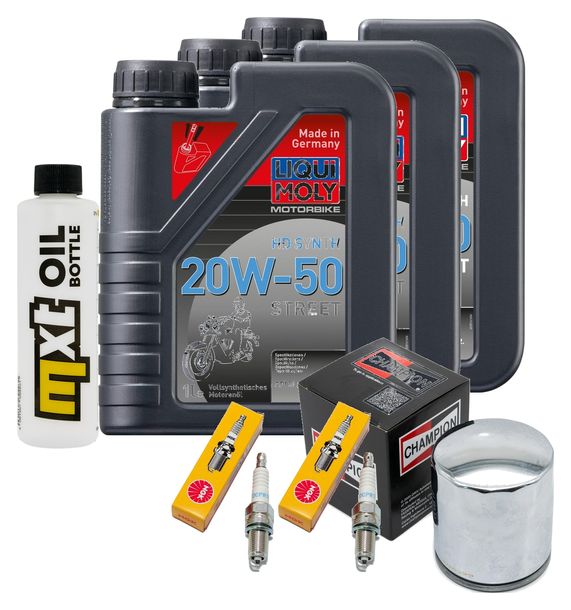Inspektionspaket 3L 20W-50 + Ölfilter + 2x Zündkerze für Harley Davidson FXDF Dyna Fat Bob FXDWGI EFI Wide Glide FXDB Street 1584 / 1585 ccm Bj. 2010 - 2013