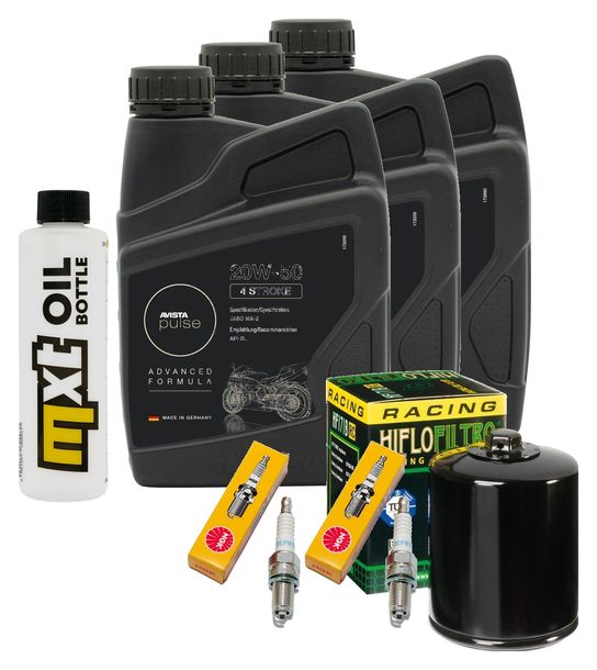 Inspektionspaket 3L 20W-50 + Ölfilter + 2x Zündkerze für Harley Davidson FXDF Dyna Fat Bob FXDWGI EFI Wide Glide FXDB Street 1584 / 1585 ccm Bj. 2010 - 2013