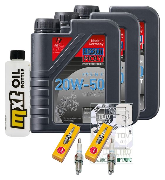 Inspektionspaket 3L 20W-50 + Ölfilter + 2x Zündkerze für Harley Davidson XL Forty-Eight 1200 ccm Bj. 2010 - 2015