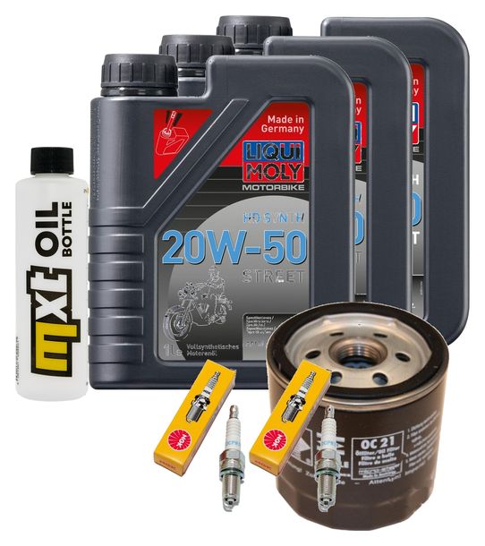 Inspektionspaket 3L 20W-50 + Ölfilter + 2x Zündkerze für Harley Davidson XL Forty-Eight 1200 ccm Bj. 2010 - 2015