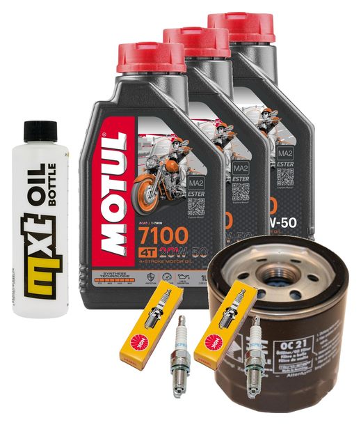 Inspektionspaket 3L 20W-50 + Ölfilter + 2x Zündkerze für Harley Davidson XL L Super Low Sportster 883 ccm Bj. 2004 - 2015