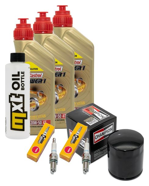 Inspektionspaket 3L 20W-50 + Ölfilter + 2x Zündkerze für Harley Davidson XL N Iron 883 ccm Bj. 2011