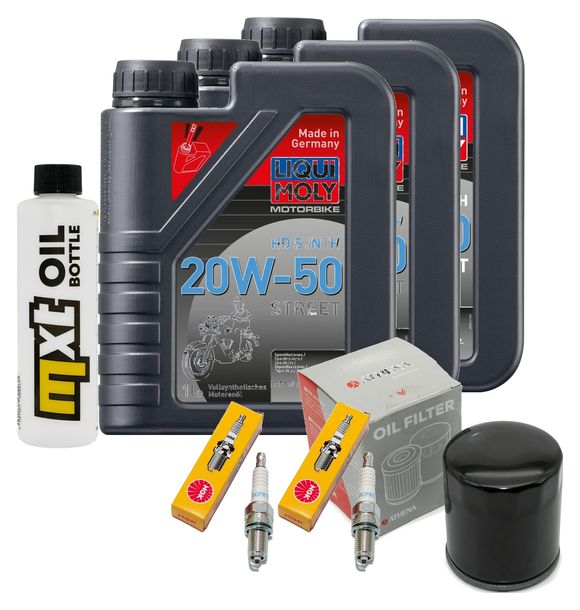 Inspektionspaket 3L 20W-50 + Ölfilter + 2x Zündkerze für Harley Davidson XL N Iron 883 ccm Bj. 2011