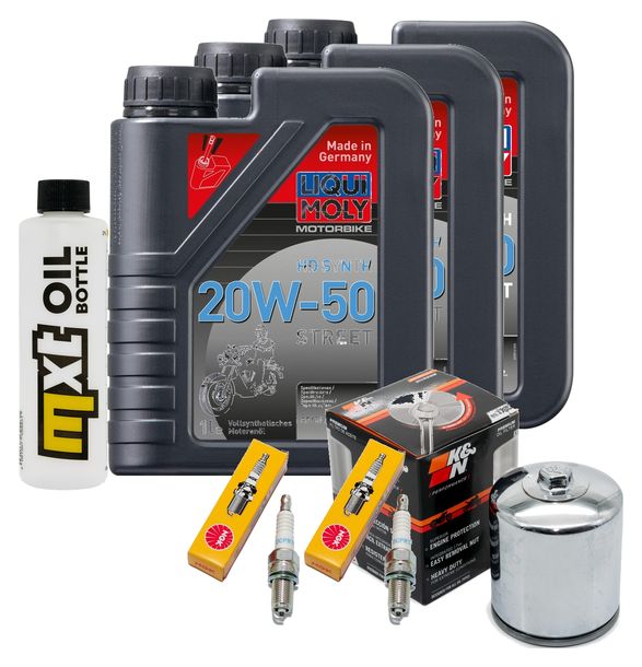 Inspektionspaket 3L 20W-50 + Ölfilter + 2x Zündkerze für Harley Davidson XL N Iron 883 ccm Bj. 2011