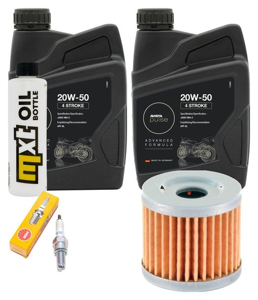 Inspektionspaket 2L 20W-50 + Ölfilter + 1x Zündkerze für Suzuki AN Burgman 400 ccm Bj. 2006