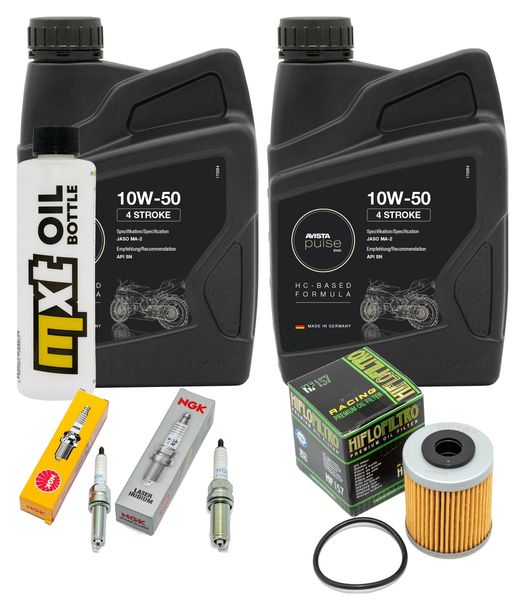 Inspektionspaket 2L 10W-50 + Ölfilter + 2x Zündkerze für Husqvarna Supermoto 701 ccm Bj. 2015