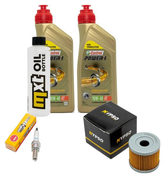 Inspektionspaket 2L 10W-40 + Ölfilter + 1x Zündkerze für Hyosung XRX Funduro 125 ccm Bj. 2007