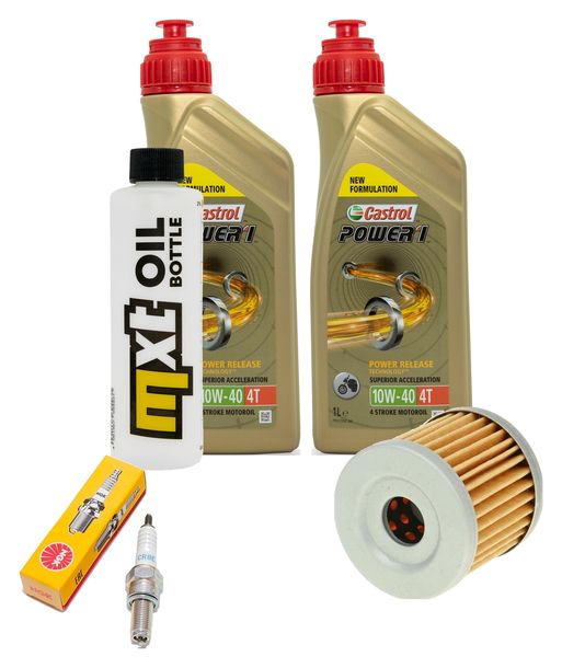 Inspektionspaket 2L 10W-40 + Ölfilter + 1x Zündkerze für Hyosung XRX Funduro 125 ccm Bj. 2007