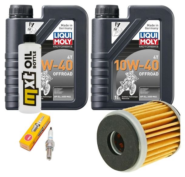 Inspektionspaket 2L 10W-40 + Ölfilter + 1x Zündkerze für Hyosung XRX Funduro 125 ccm Bj. 2007