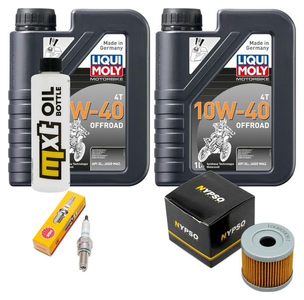 Inspektionspaket 2L 10W-40 + Ölfilter + 1x Zündkerze für Hyosung XRX Funduro 125 ccm Bj. 2007