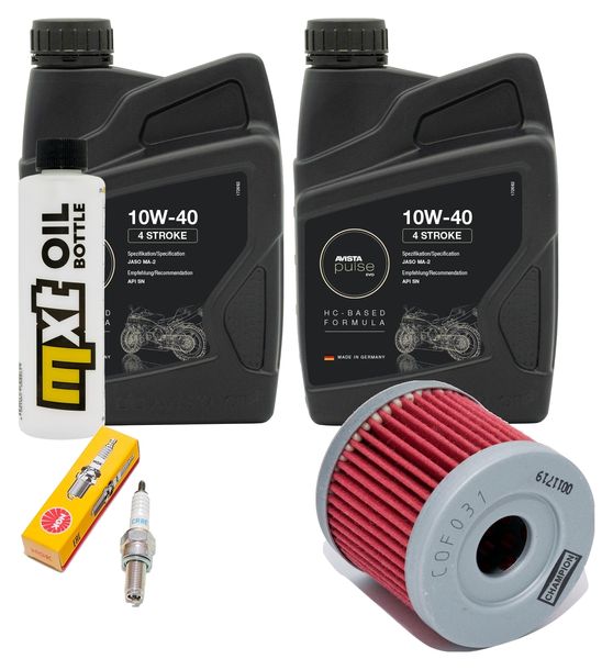 Inspektionspaket 2L 10W-40 + Ölfilter + 1x Zündkerze für Hyosung XRX Funduro 125 ccm Bj. 2007