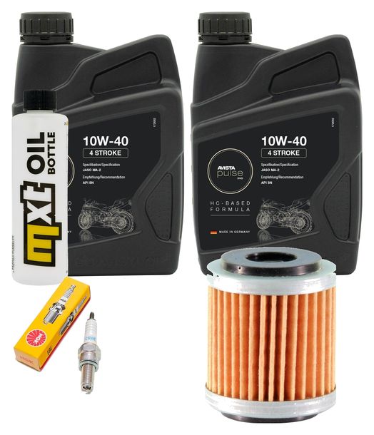 Inspektionspaket 2L 10W-40 + Ölfilter + 1x Zündkerze für Hyosung XRX Funduro 125 ccm Bj. 2007