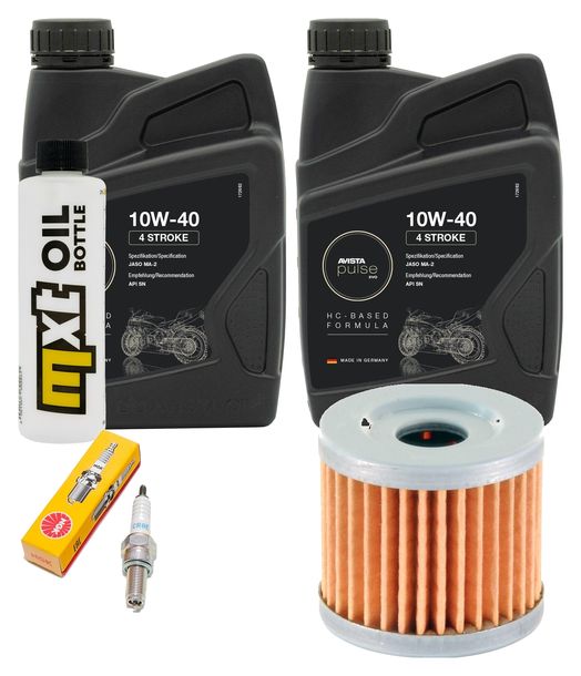 Inspektionspaket 2L 10W-40 + Ölfilter + 1x Zündkerze für Hyosung XRX Funduro 125 ccm Bj. 2007