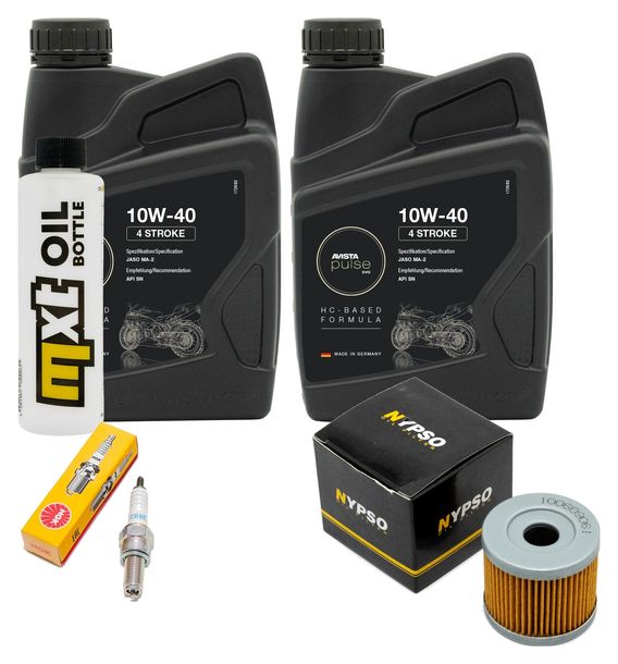 Inspektionspaket 2L 10W-40 + Ölfilter + 1x Zündkerze für Hyosung XRX Funduro 125 ccm Bj. 2007