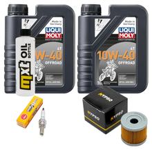 Inspekční balíček 2L 10W-40 + olejový filtr + 1x zapalovací svíčka pro Hyosung XRX Funduro 125 ccm rok výroby 2007