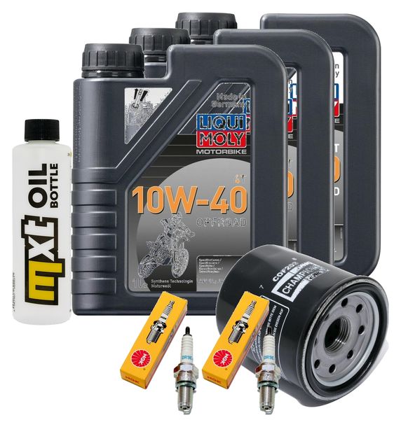 Inspektionspaket 3L 10W-40 + Ölfilter + 2x Zündkerze für Kawasaki ER-5 500 ccm Bj. 2000