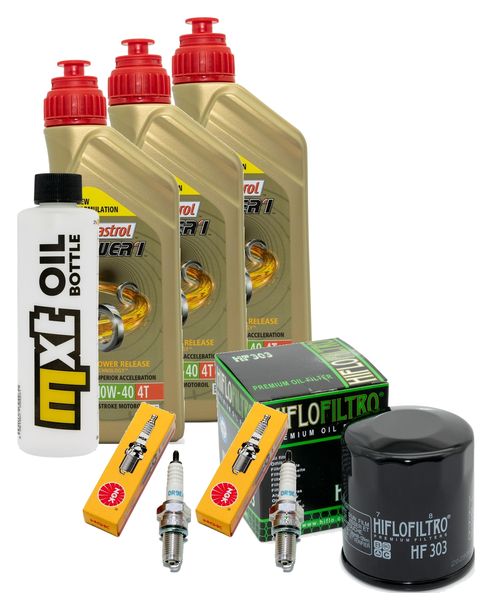 Inspektionspaket 3L 10W-40 + Ölfilter + 2x Zündkerze für Kawasaki ER-5 500 ccm Bj. 2001 - 2006