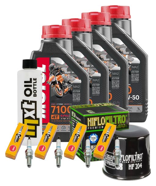 Inspektionspaket 4L 10W-50 + Ölfilter + 4x Zündkerze für Kawasaki Z 1000 ccm Bj. 2003 - 2005